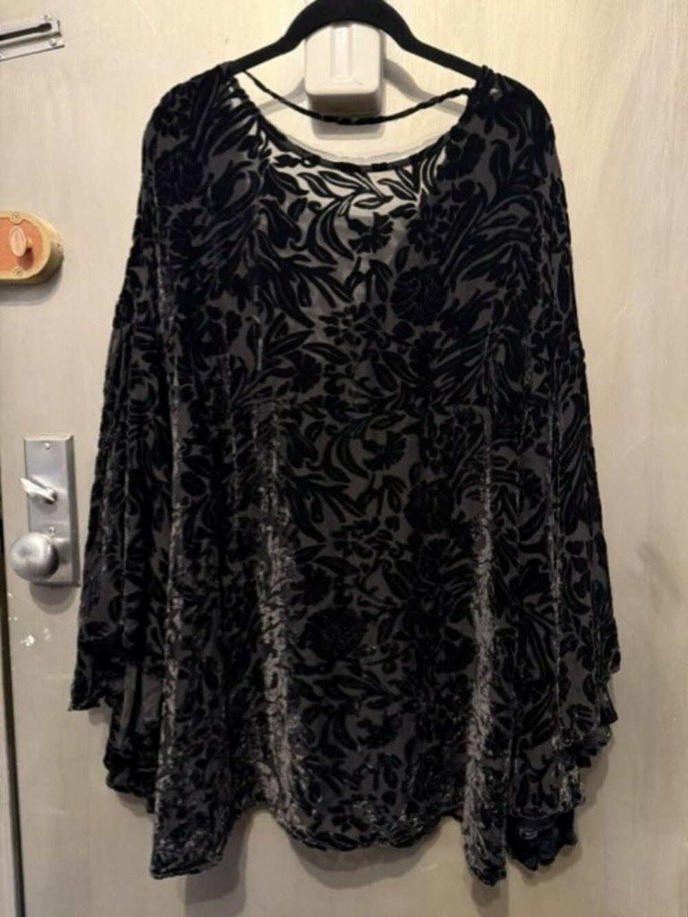 Free People black Velvet Burnout Cocktails & Couture Bell Sleeve Mini Dress - Picture 3 of 16